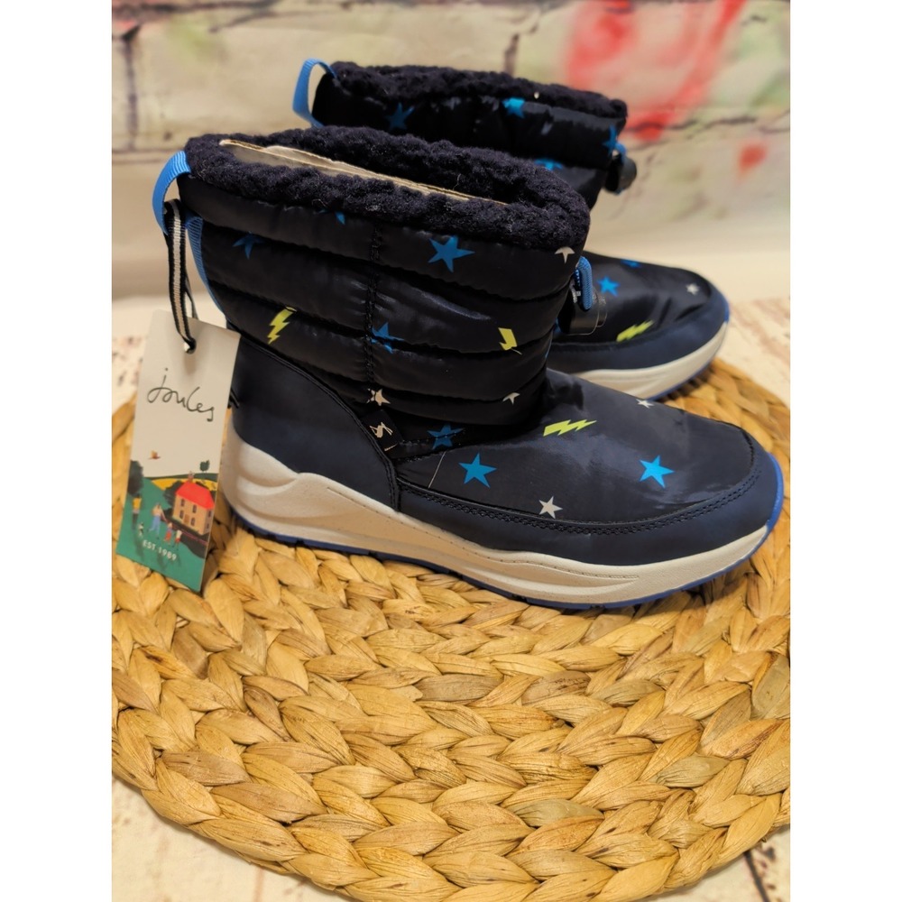 Joules Kids Winter Boot Sz 4 Stars And Lightening Bolts Navy Blue NWT